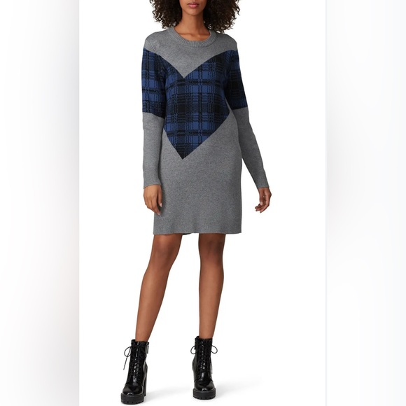 Thakoon Dresses & Skirts - Sweater Dress‎ L Above Knee Gray With Asymetric Blue Plaid Detail Large
